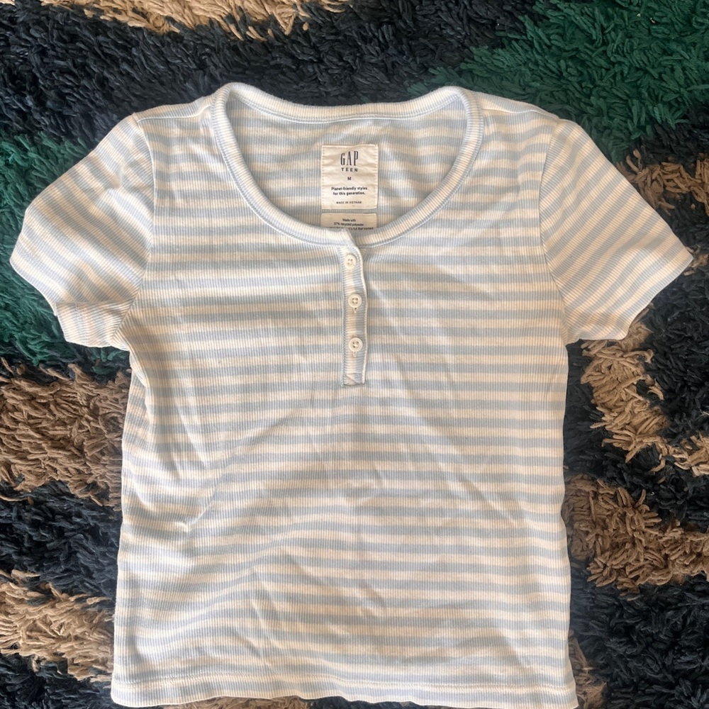 GAP Teen Light Blue and White Striped Tee